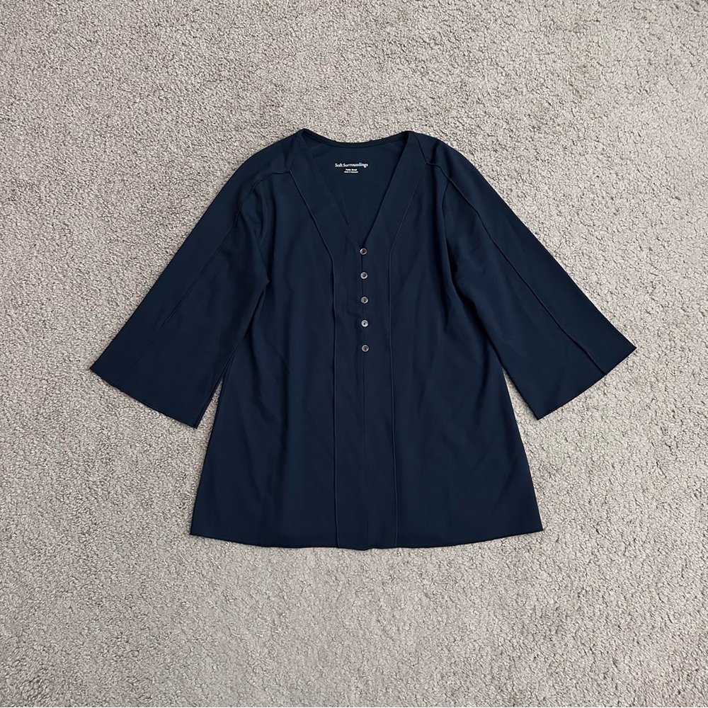 Soft Surroundings Navy V-Neck Button Tunic Womens Petite Small